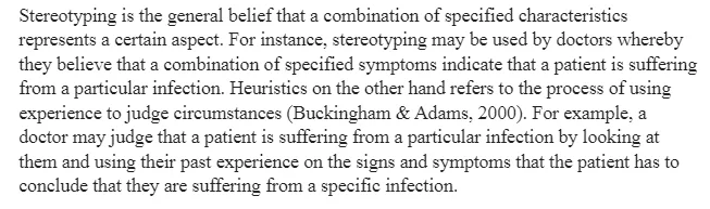 Effects of Stereotypes and Heuristics When Making Diagnoses