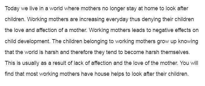 Effects of Working Mothers on Child Development