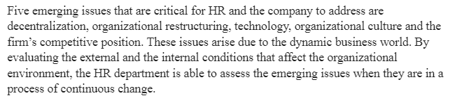 Emerging Issues in Human Resource