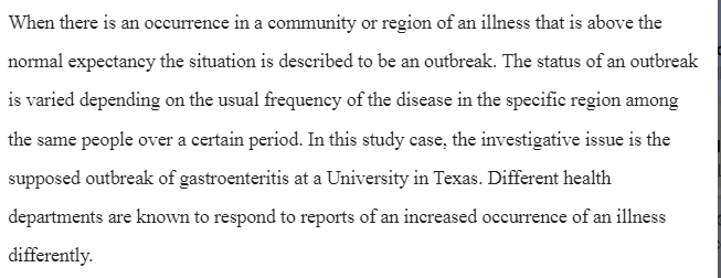 Epidemiological Case-Gastroenteritis at a University in Texas