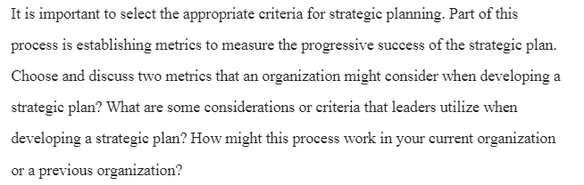 Establishing Metrics of Measuring Strategic Plan Success