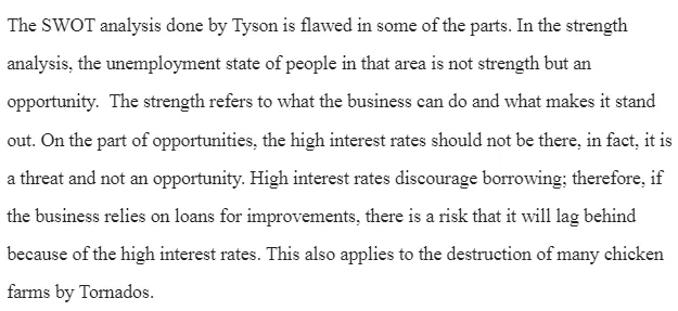 Flaws in Tyson SWOT Analysis 