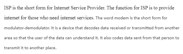 Functions of an ISP and a Modem