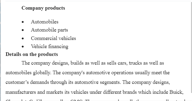 General Motors Products and Competitive Position