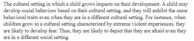 Impact of Cultural Setting in Child Development