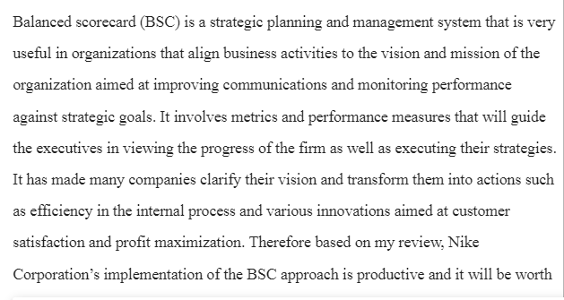 Implementation of the Business Scorecard