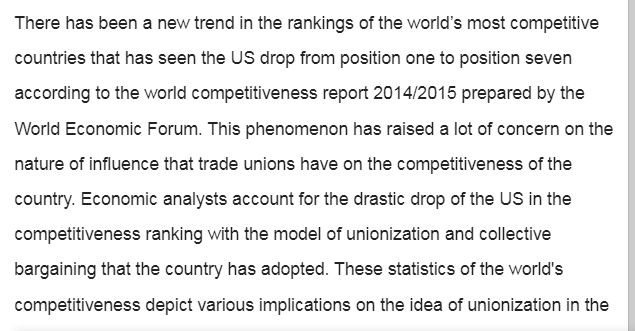 Implications of  Global Competitiveness on U.S. Unionization