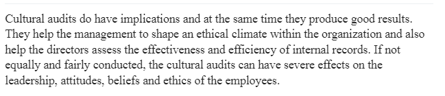 Implications of Internally Conducting Cultural Audits