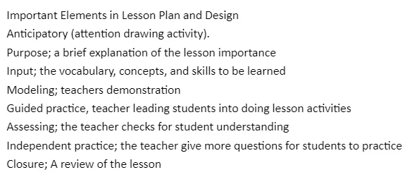 Important Elements in Lesson Plan and Design