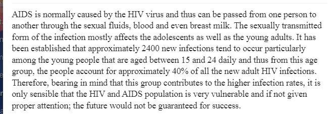 Improving the Lives of Vulnerable Populations-HIV Victims