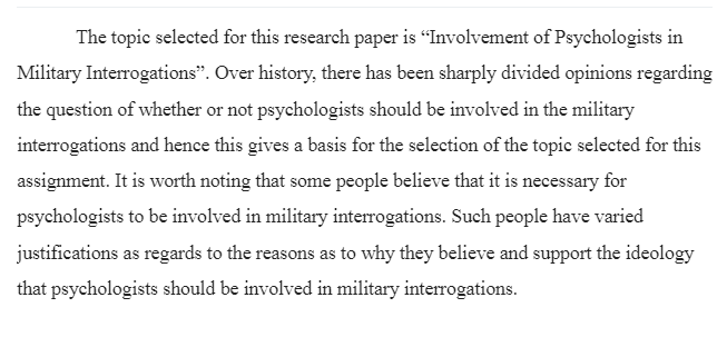 Involvement of Psychologists in Military Interrogations