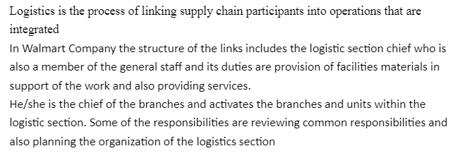 Logistics Operations Chart for Walmart Company