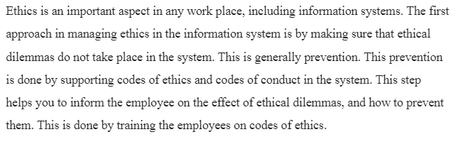 Managing Ethics in an Information System