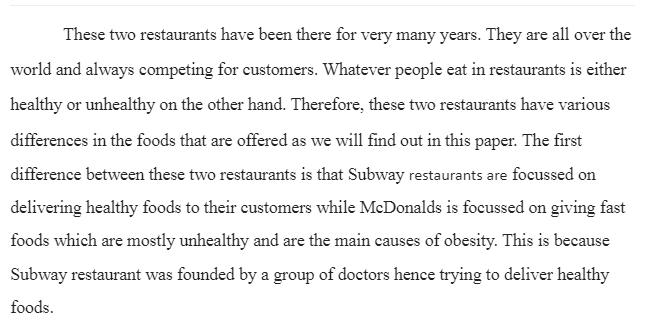 McDonalds Versus Subway Restaurants