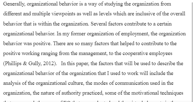 Organization Behavior Analysis