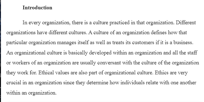 Organizational Culture and Ethical Values