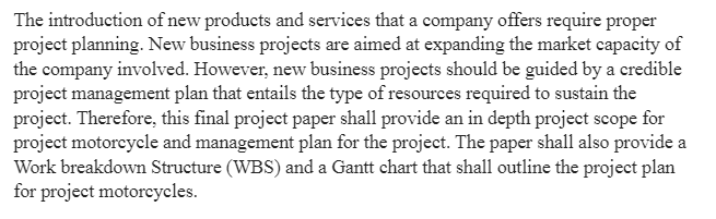 Project Motorcycles-The Comprehensive Project Plan