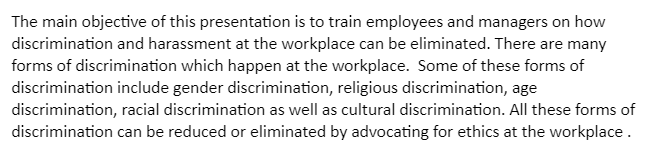 Reducing Harassment and Avoiding Discrimination at Workplace