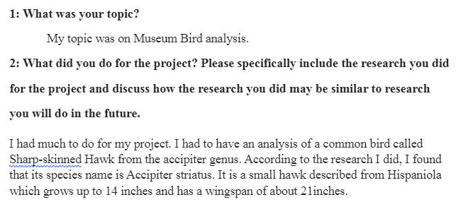 Reflection on Museum Bird analysis