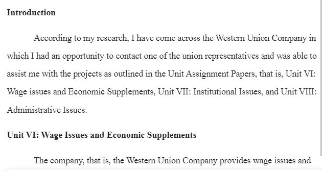 Research on Company with a Union