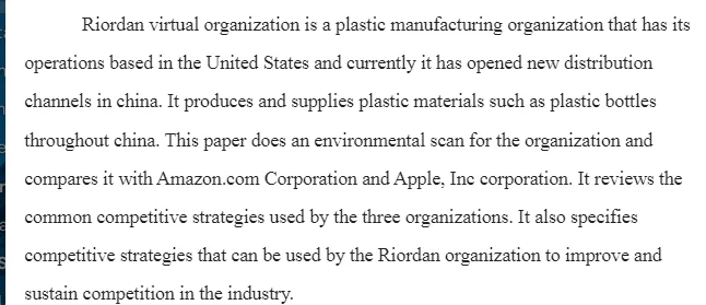 Riordan Virtual Organization and Environmental Scan