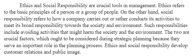 Role of Ethics and Social Responsibility in Strategic Planning 