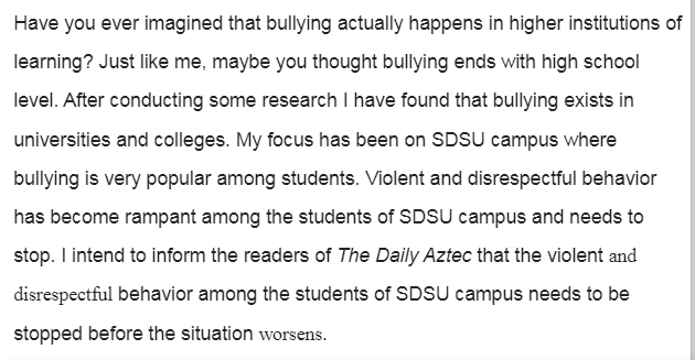 SDSU Students Should Stop Violent Behavior