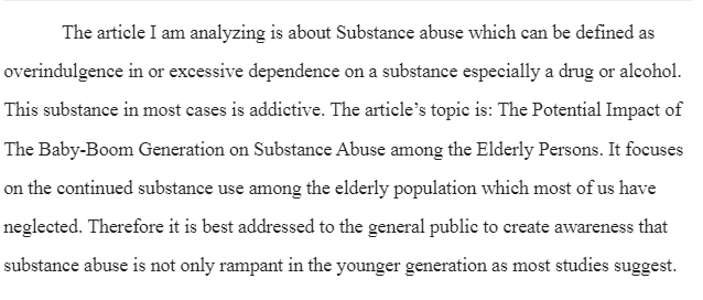 Substance Abuse among the Elderly