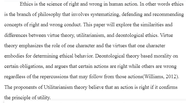 Virtue theory Vs. Utilitarianism Vs. Deontological Ethics