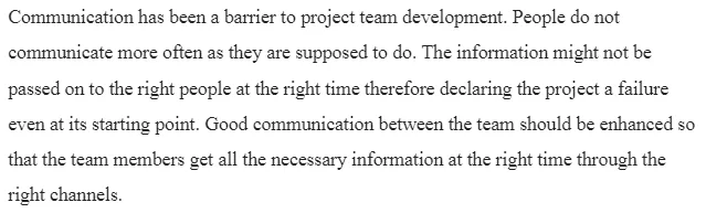 Barriers to Project Team Development