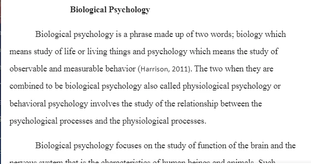 Biological Psychology Worksheet