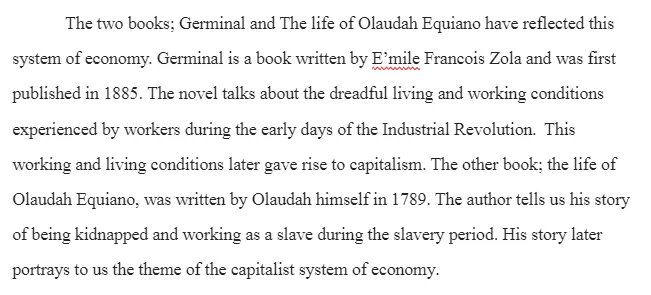 Germinal by E’mile Francois Vs. Life of Olaudah Equiano