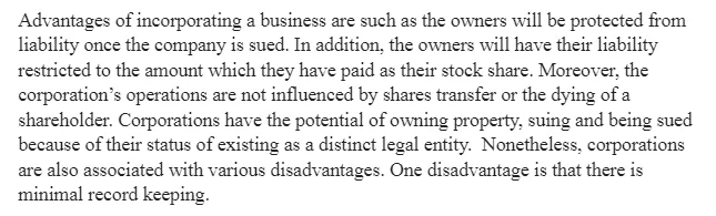 Incorporation and Management of Small Businesses