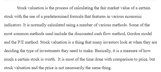 Overview Concerning Stock Valuation