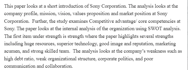 Sony Corporation- Strategy Audit