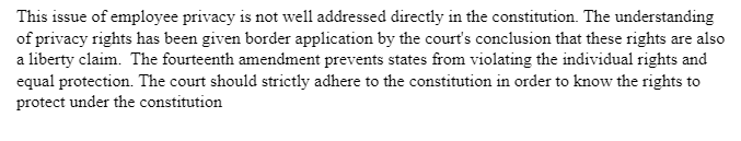 5th and 14th Amendments-Employee's Right to Privacy