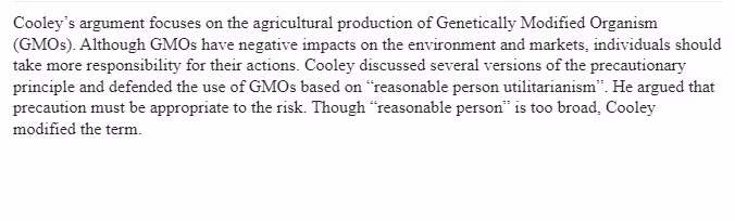 Cooley’s Argument about Genetically Modified Organisms