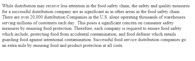 Food Distribution Chain Safety Plan-Case Study