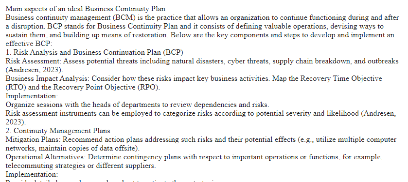 Main aspects of an ideal Business Continuity Plan