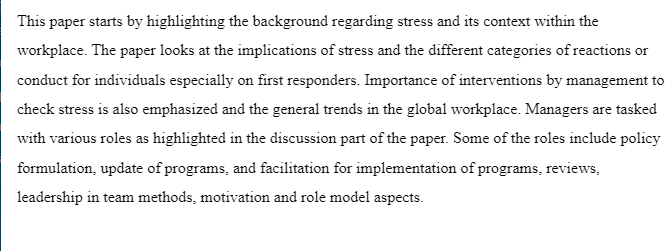 Management's Role in Reducing First Responders' Stress