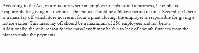 Worker Adjustment and Retraining Notification Act Provisions