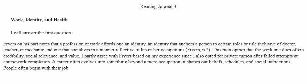 Introduction to the Humanities-Reading Journal 3