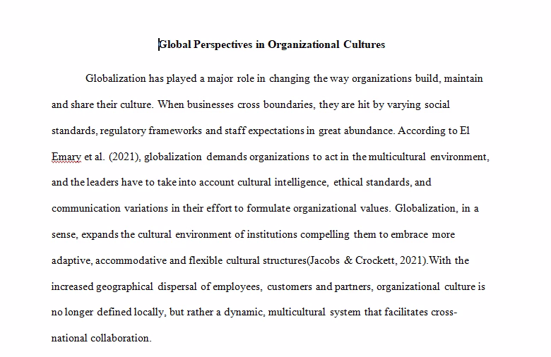 
Global Perspectives in Organizational Cultures