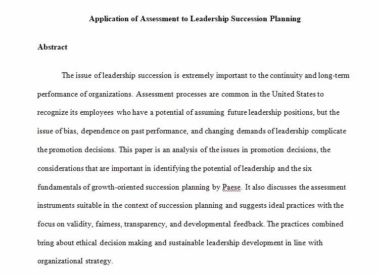Using Assessment for Leadership Succession Planning
