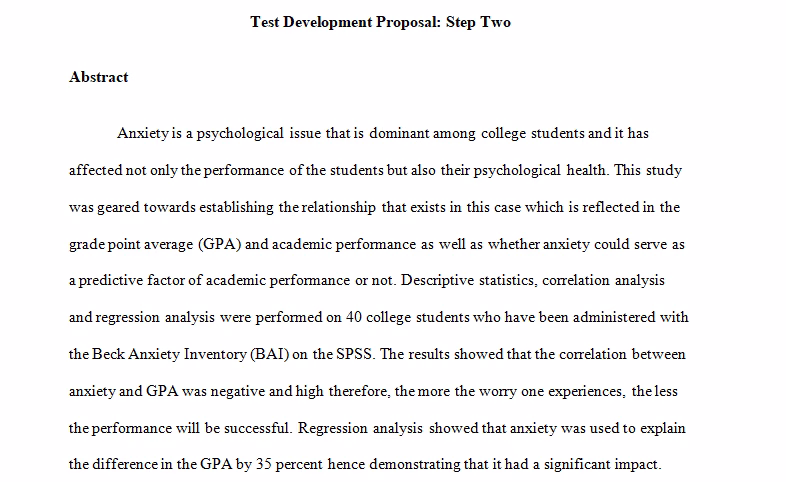 Test Development Proposal: Step Two
