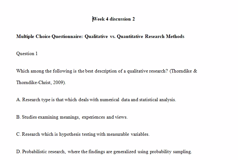Assessment Design (AD) Group Project: Multiple Choice Questionnaire