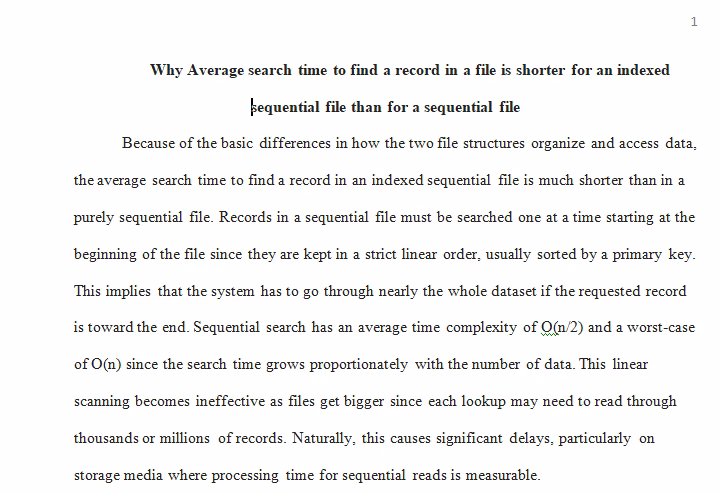 Average search time in indexed sequential file vs for a sequential file