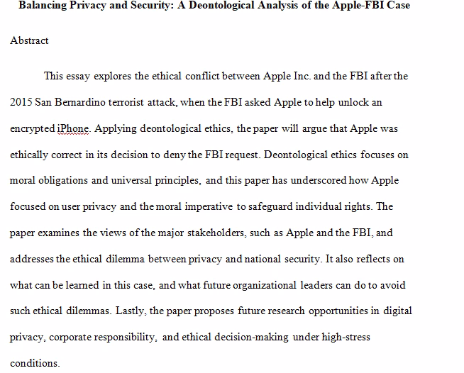 Balancing Privacy and Security: A Deontological Analysis of the Apple-FBI Case