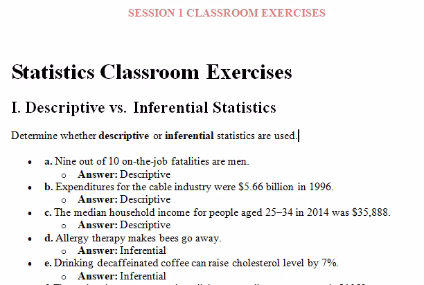 Statistics classroom excercises